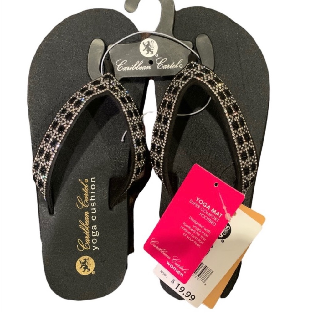 NWT ~ Caribbean Cartel Sparkly Black flip flops
